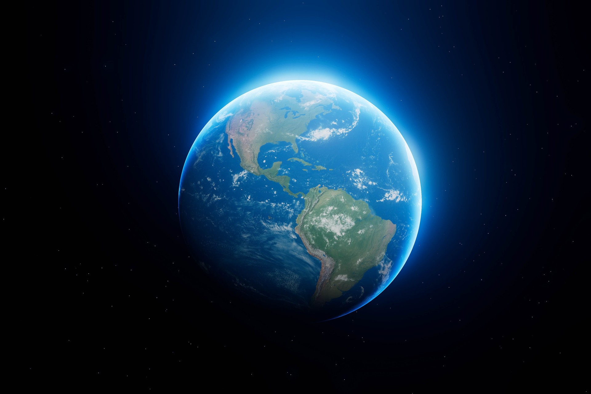 A blue and green planet Earth with a white spot on it